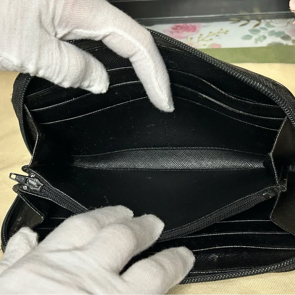 Prada Black Saffiano Leather Zip Wallet